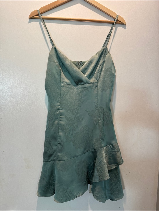 Altar'd State Dresses & Skirts - Alter’d State Satin Slip Dress with Ruffle Hem - Sage Green